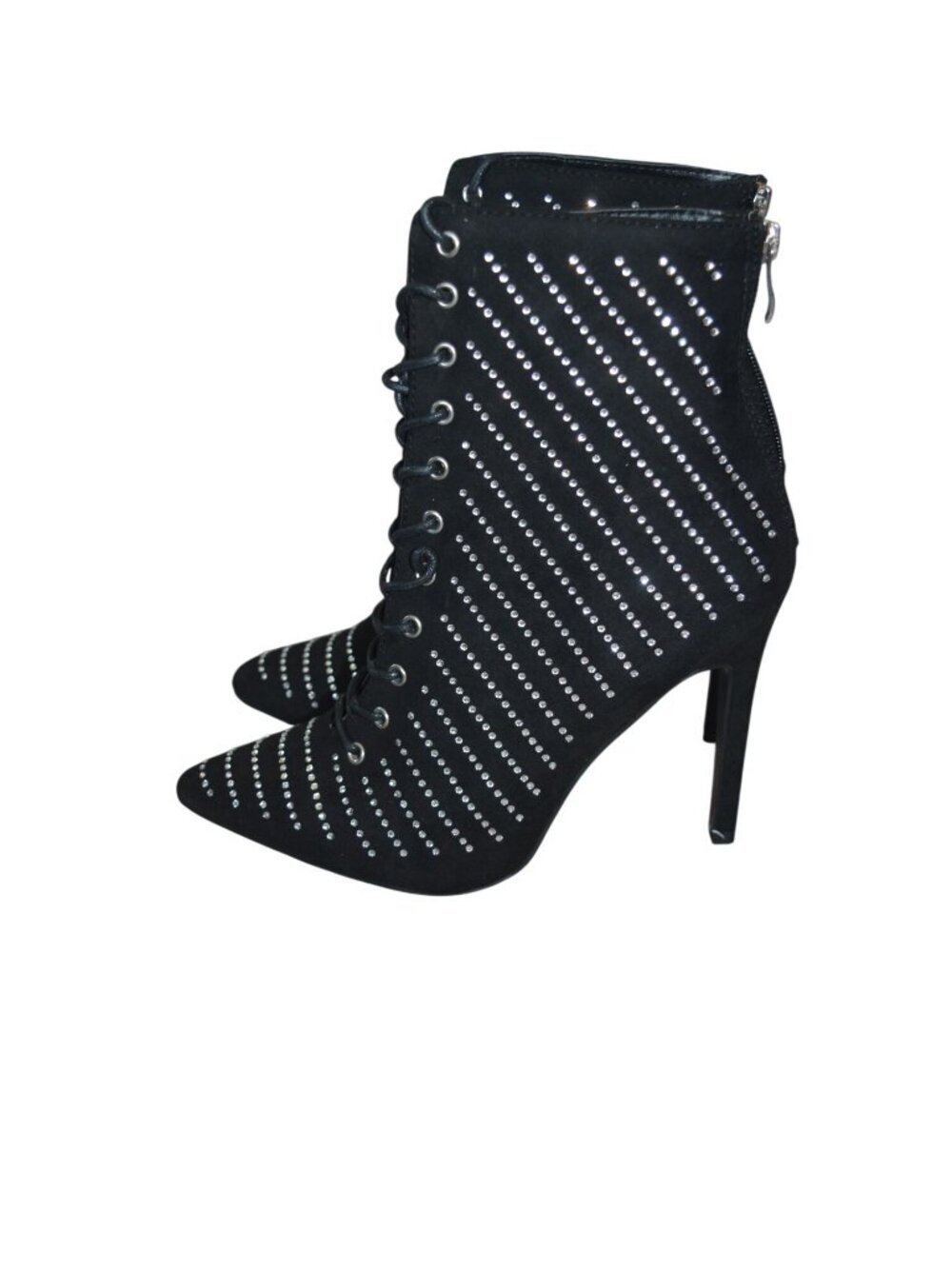NWOT Shoe Dazzle Cordelia Bedazzled Lace Up Heeled Boots Women's Size 10 Glam - Picture 2 of 9